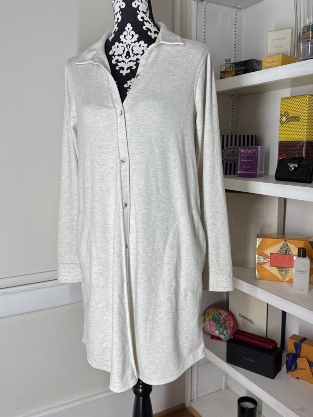 Faherty Legend Sweater Dress Women's Off White Button Front Long Sleeve Cozy M